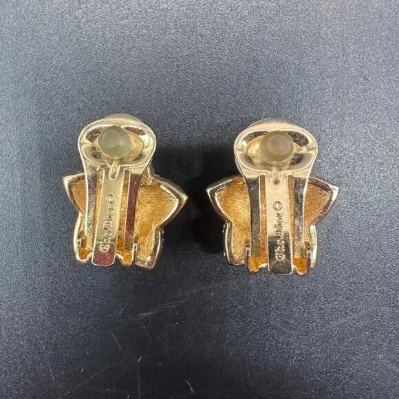 Vintage Christian Dior Star Clip On Earrings Gold Tone Faux Pearl Crystal - Picture 4 of 7